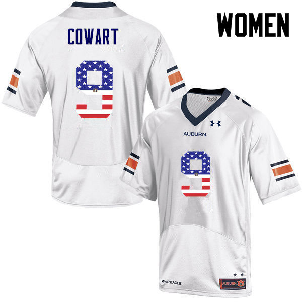 Women #9 Byron Cowart Auburn Tigers USA Flag Fashion College Football Jerseys-White - Click Image to Close